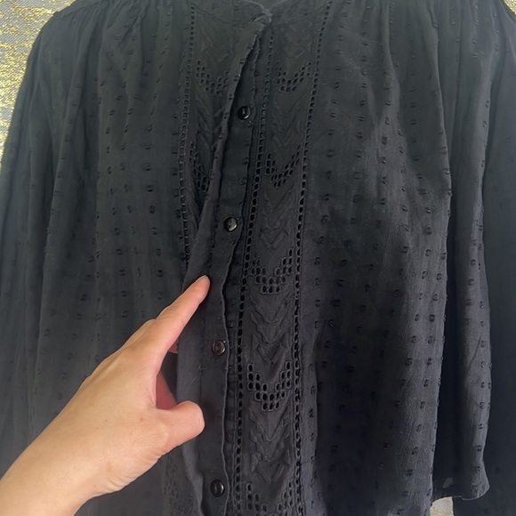 Zara Black Cropped Embroidered Swiss Dot 3/4 Sleeve Blouse Size L - Picture 11 of 17